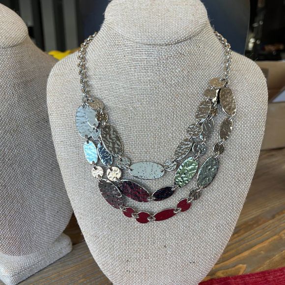 Ann Taylor Multi Chain hammered silver tone necklace - Picture 1 of 4